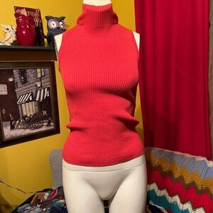 Moda International Vibrant Red Sleeveless Turtleneck Sweater